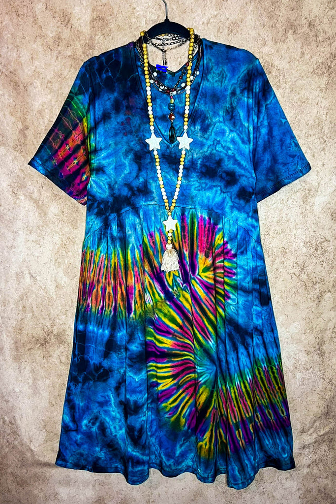 ALL FOR THE BEST TIE DYE DRESS IN TEAL & MULTI-COLOR