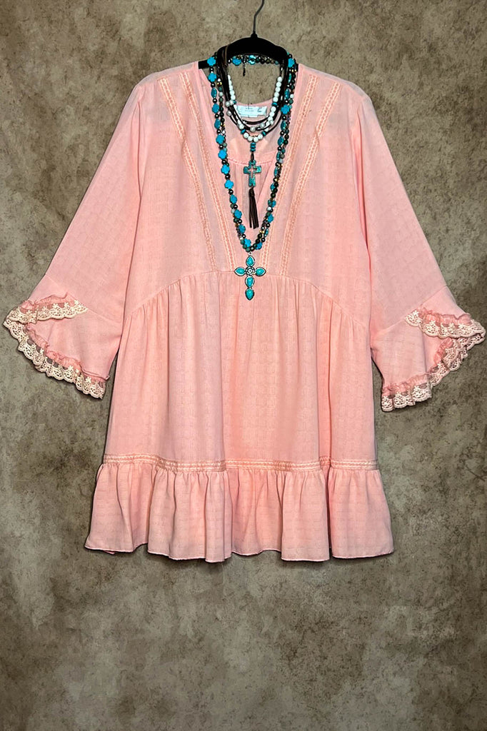 16-26 SIZE - CORAL PEACH LACE TRIM DRESS TUNIC-------SALE