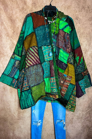 Half Moon Bay Patchwork Art Kimono Multi-Color