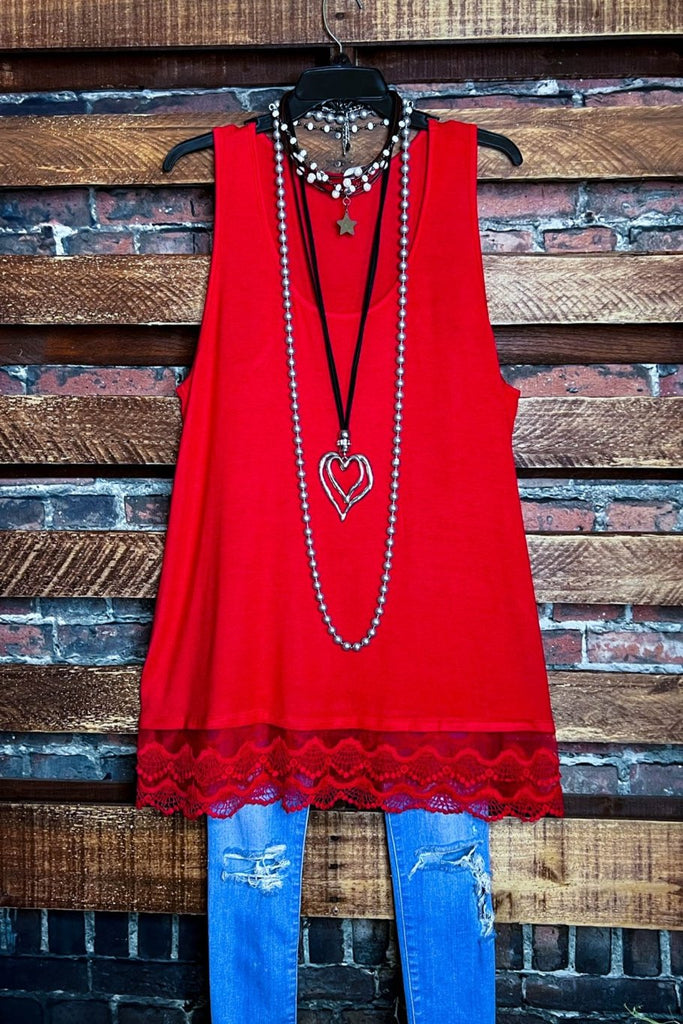 SWEETER THAN HONEY RED RUBY LACE SLIP DRESS EXTENDER TOP