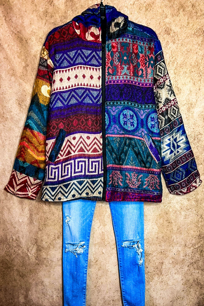 Journey Hoodie Quilted Knit Jacket in Blue, Purple & Multi------Sale