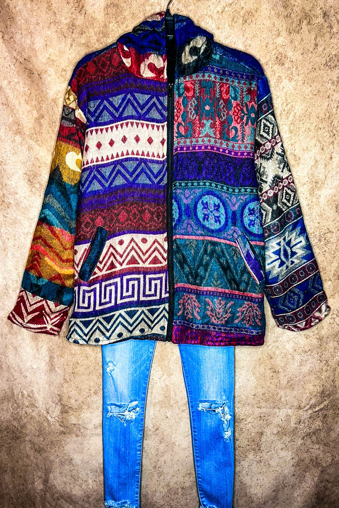 Journey Hoodie Quilted Knit Jacket in Blue, Purple & Multi------Sale