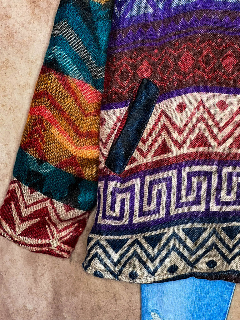 Journey Hoodie Quilted Knit Jacket in Blue, Purple & Multi------Sale