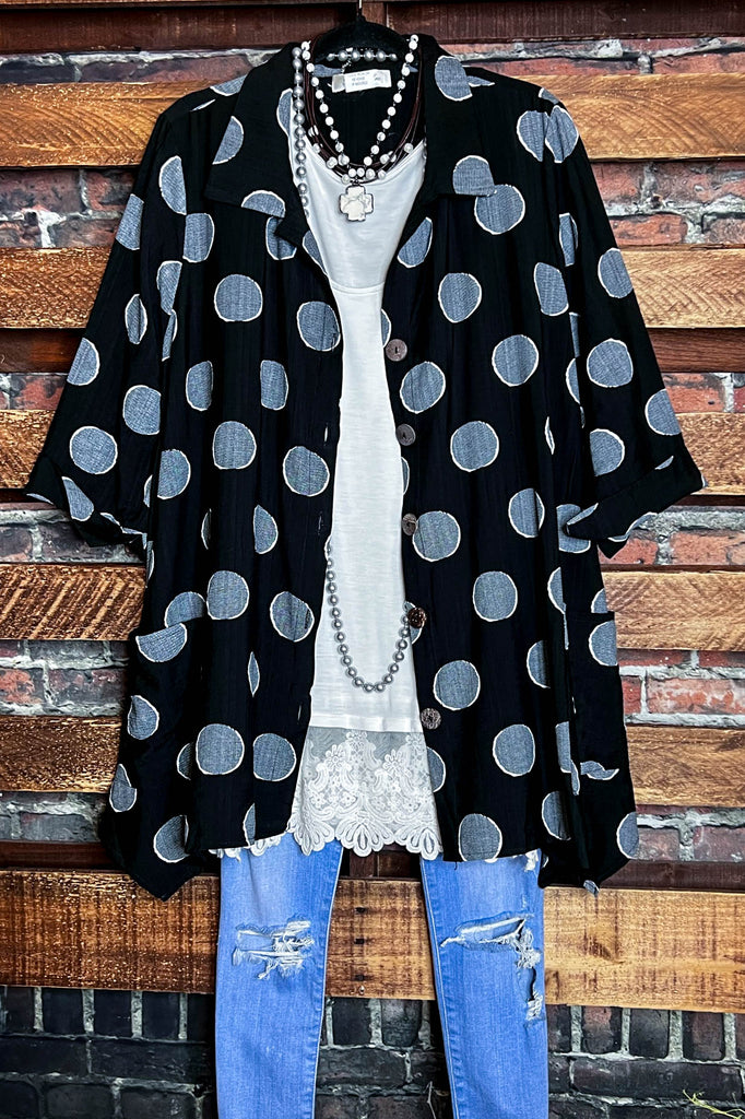 A DARLING LOOK POLKA DOT SHIRT TUNIC IN BLACK