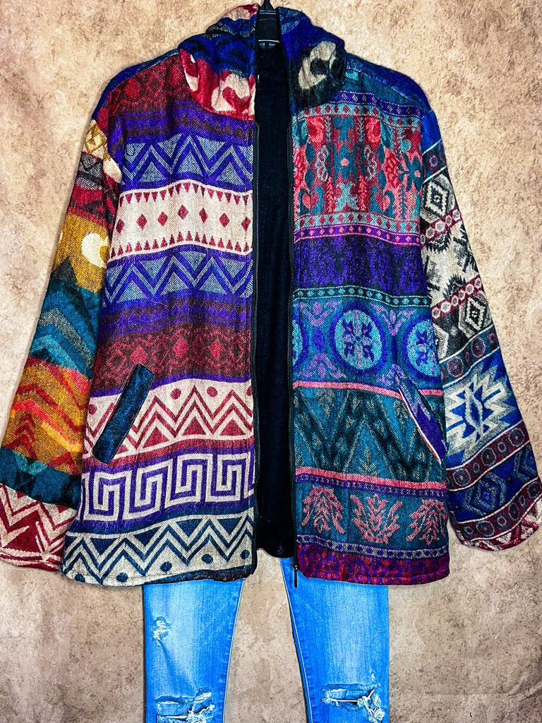 Journey Hoodie Quilted Knit Jacket in Blue, Purple & Multi------Sale