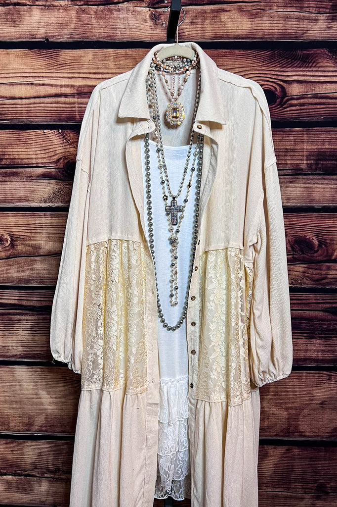 Glamorous Moments Beige Lace Dress Shirt Jacket