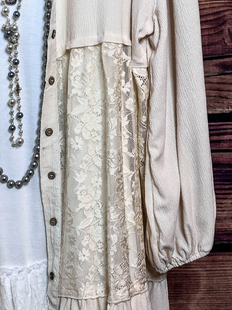 Glamorous Moments Beige Lace Dress Shirt Jacket