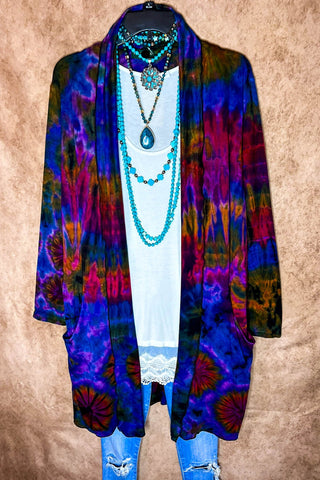 Light Spirit Patchwork Swing Hooded Kimono Jacket in Multi-Color