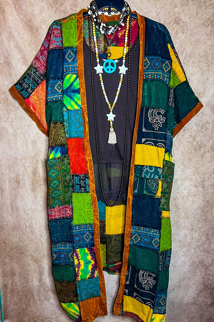 Half Moon Bay Patchwork Art Kimono Multi-Color