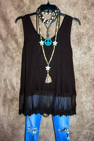 SUNSET CHASER NAVY BLUE BOHO SWING OVERSIZED TUNIC