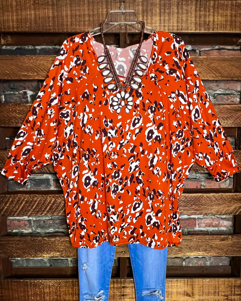 ALL FOR THE BEST LEOPARD PRINT TUNIC IN RUST