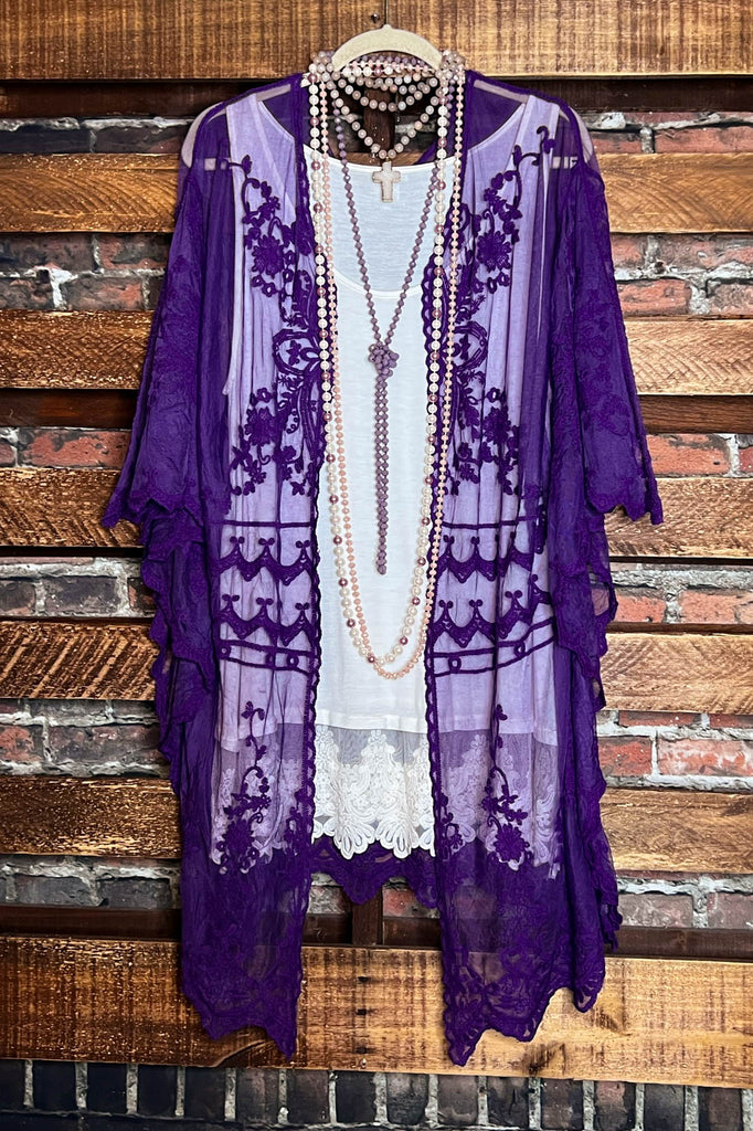 VINTAGE ANGEL EMBROIDERED LACE KIMONO PURPLE