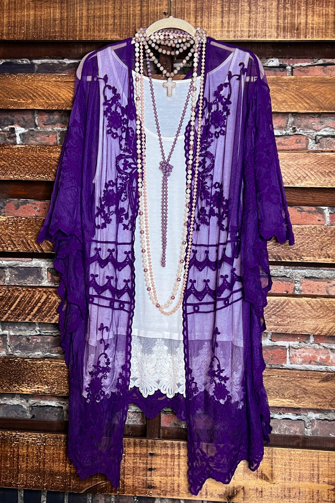 VINTAGE ANGEL EMBROIDERED LACE KIMONO PURPLE