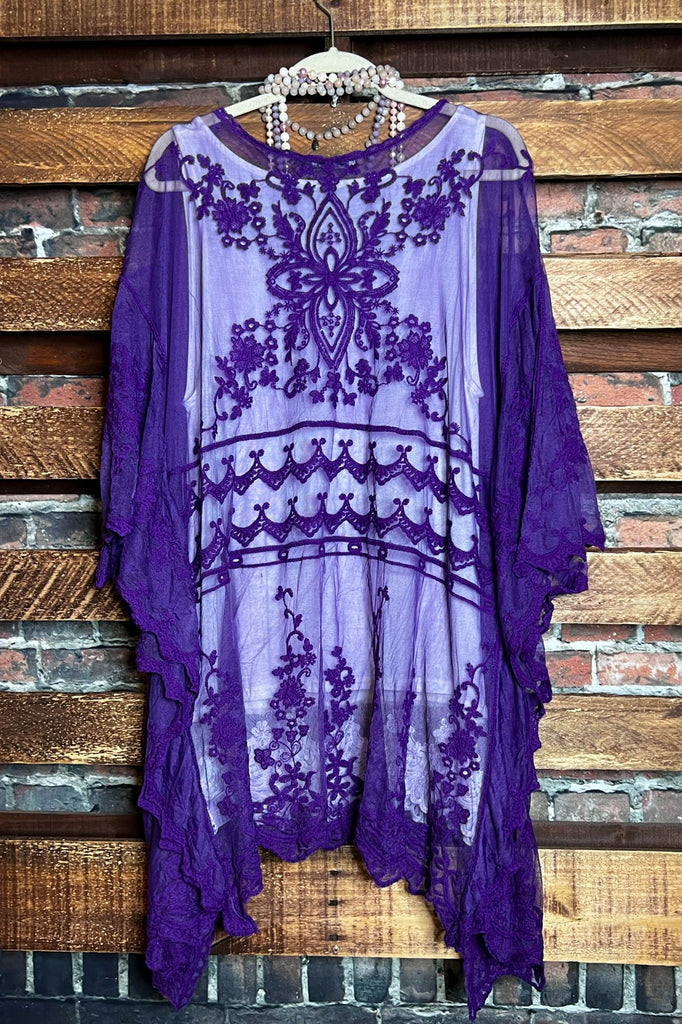 VINTAGE ANGEL EMBROIDERED LACE KIMONO PURPLE