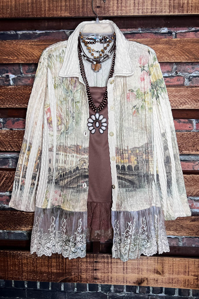 ITALY GARDEN LACE JACKET IN BEIGE & MULTI-COLOR