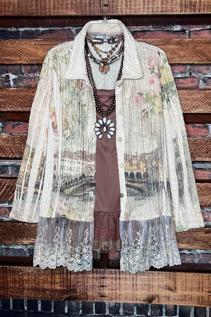 ITALY GARDEN LACE JACKET IN BEIGE & MULTI-COLOR