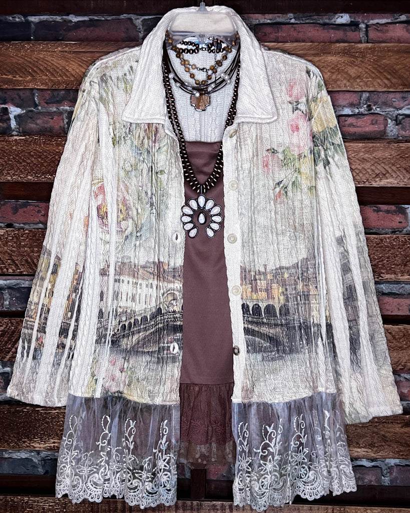 ITALY GARDEN LACE JACKET IN BEIGE & MULTI-COLOR