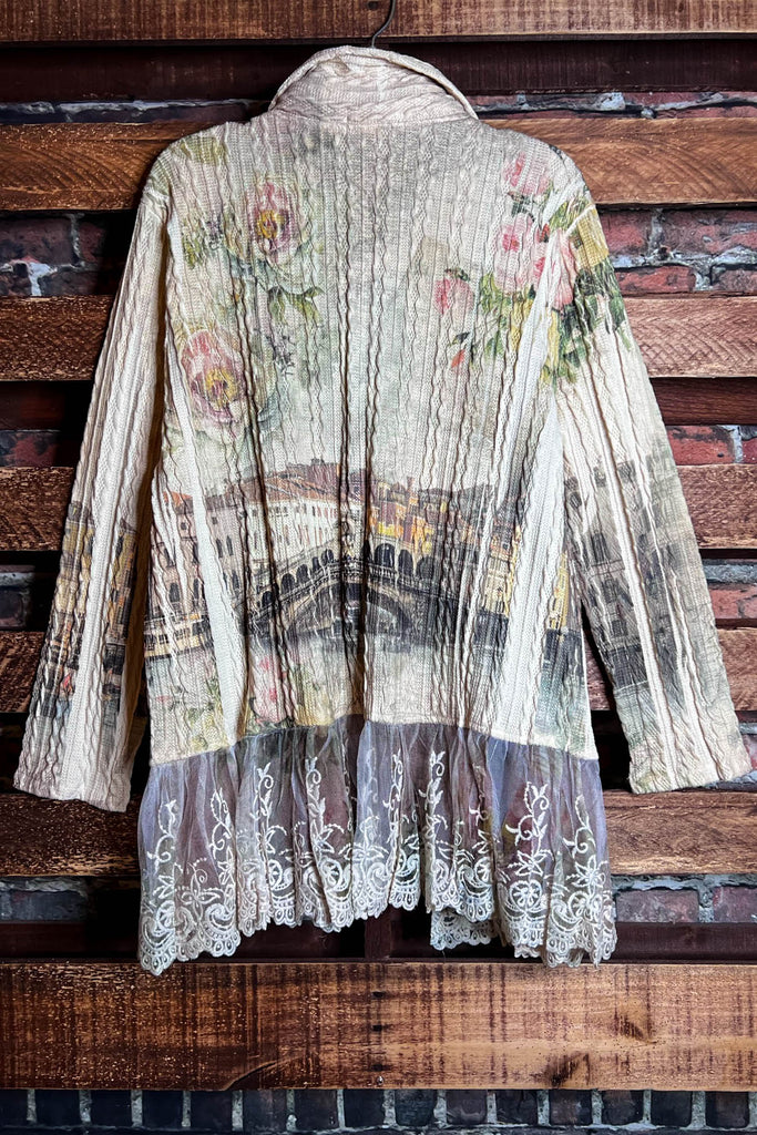 ITALY GARDEN LACE JACKET IN BEIGE & MULTI-COLOR