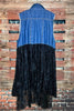 NEVER OUT OF STYLE FAB LONG VEST LACE BLACK & DENIM