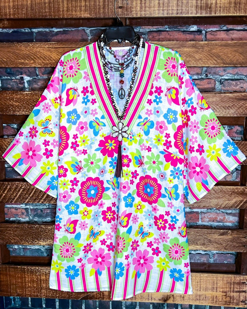 BALI BOHO GAUZE TUNIC DRESS COVER UP IN MULTI- COLOR