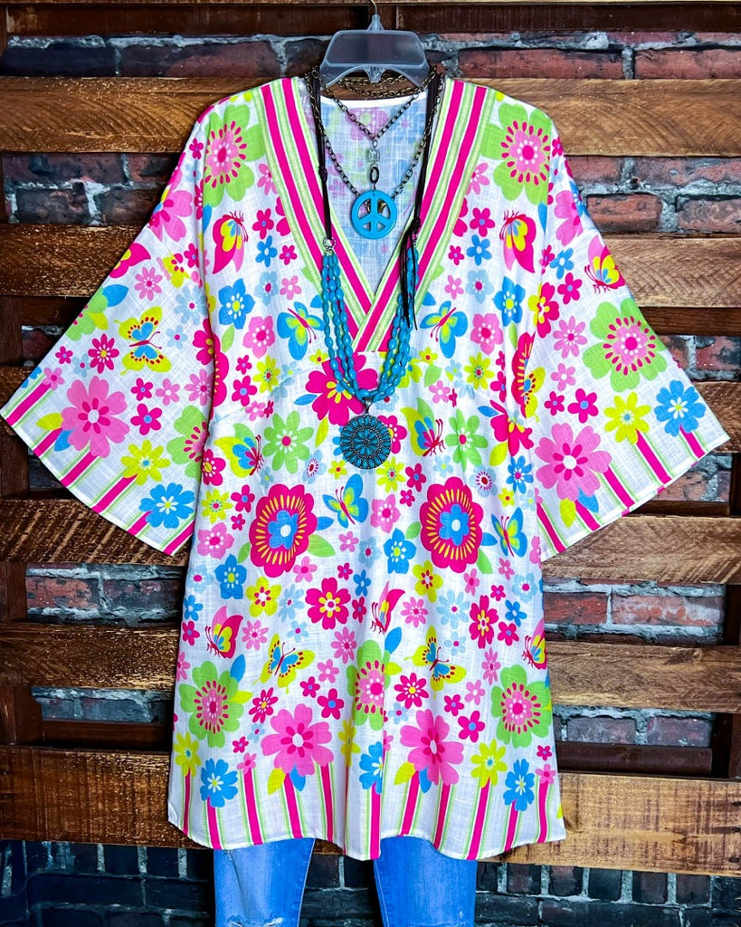 BALI BOHO GAUZE TUNIC DRESS COVER UP IN MULTI- COLOR