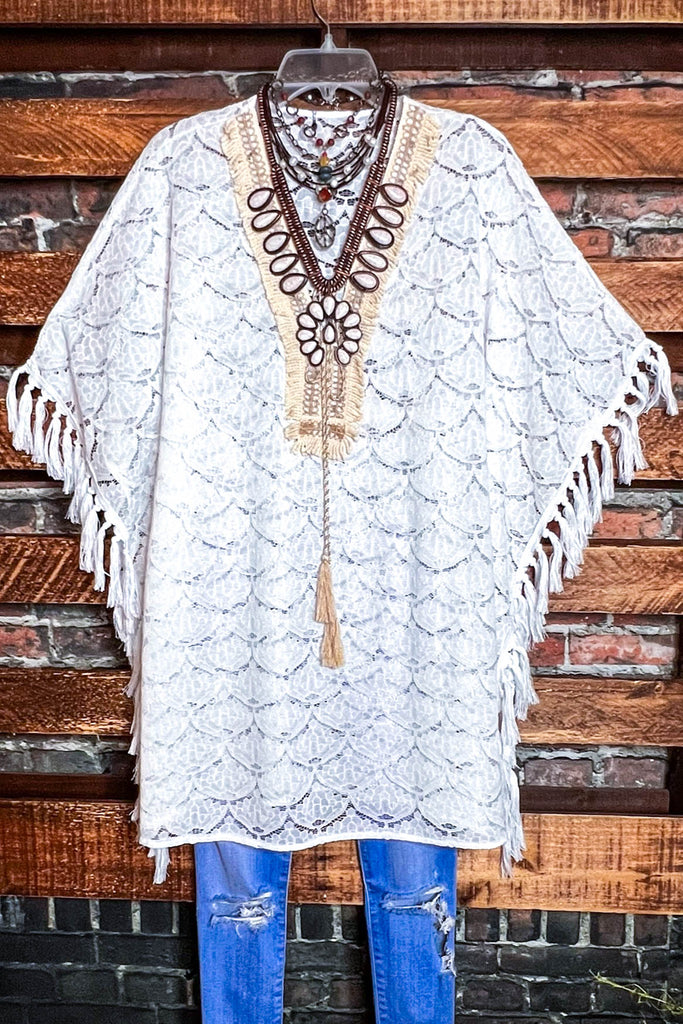 PARADISE COAST BEAUTY WHITE LACE PONCHO COVER UP TUNIC