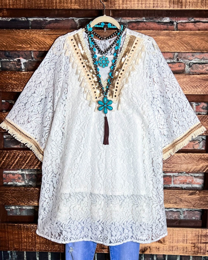 BOHO VINTAGE INSPIRED LACE WHITE DRESS COVER UP TUNIC