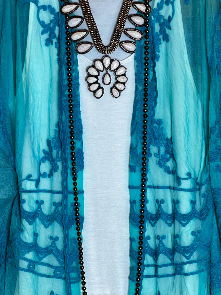 VINTAGE ANGEL PRETTY AQUA LACE KIMONO CARDIGAN