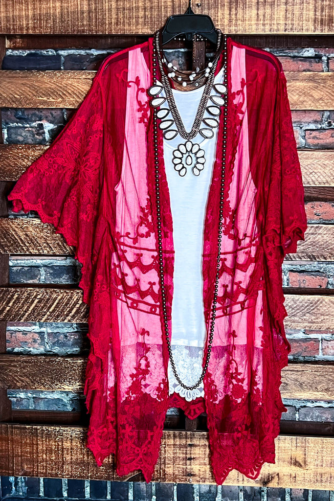 VINTAGE ANGEL PRETTY RED RUBY LACE KIMONO