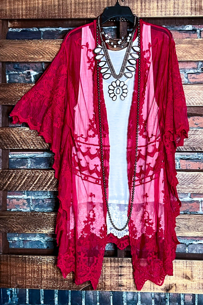 VINTAGE ANGEL PRETTY RED RUBY LACE KIMONO