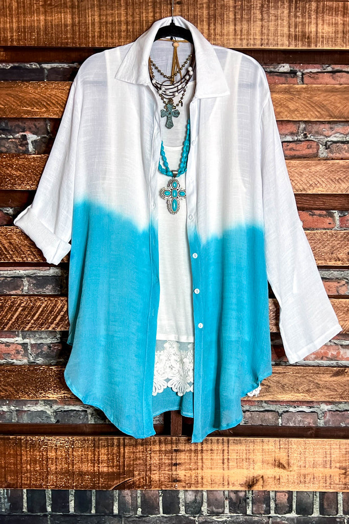 ALL DAY BEAUTIFUL & COMFY LIGHTWEIGHT SHIRT TUNIC TIE DYE BLUE & IVORY