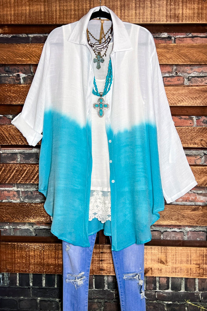 ALL DAY BEAUTIFUL & COMFY LIGHTWEIGHT SHIRT TUNIC TIE DYE BLUE & IVORY