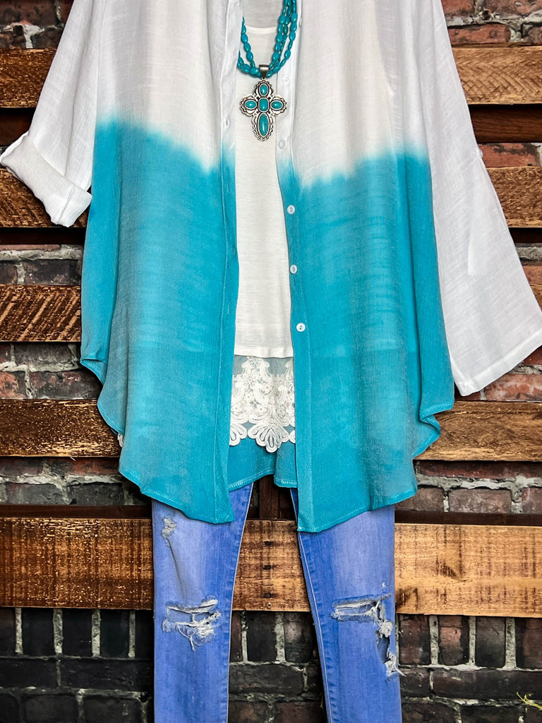 ALL DAY BEAUTIFUL & COMFY LIGHTWEIGHT SHIRT TUNIC TIE DYE BLUE & IVORY