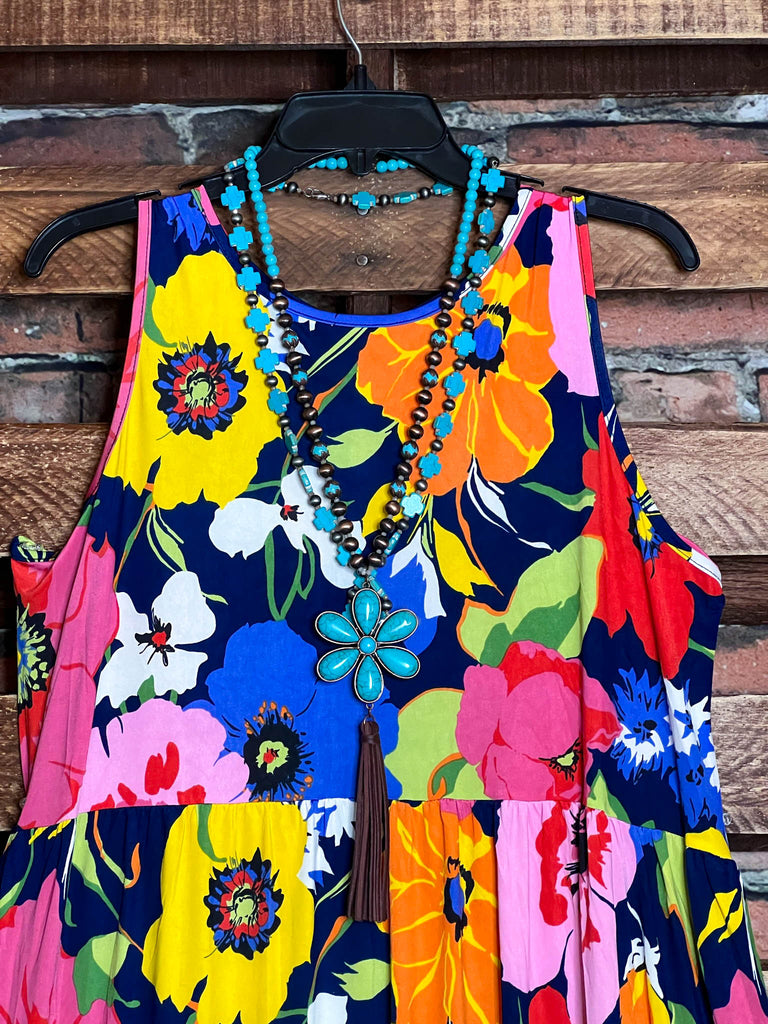 PACIFIC BEAUTY FLORAL BLUE & MULTI-COLOR DRESS