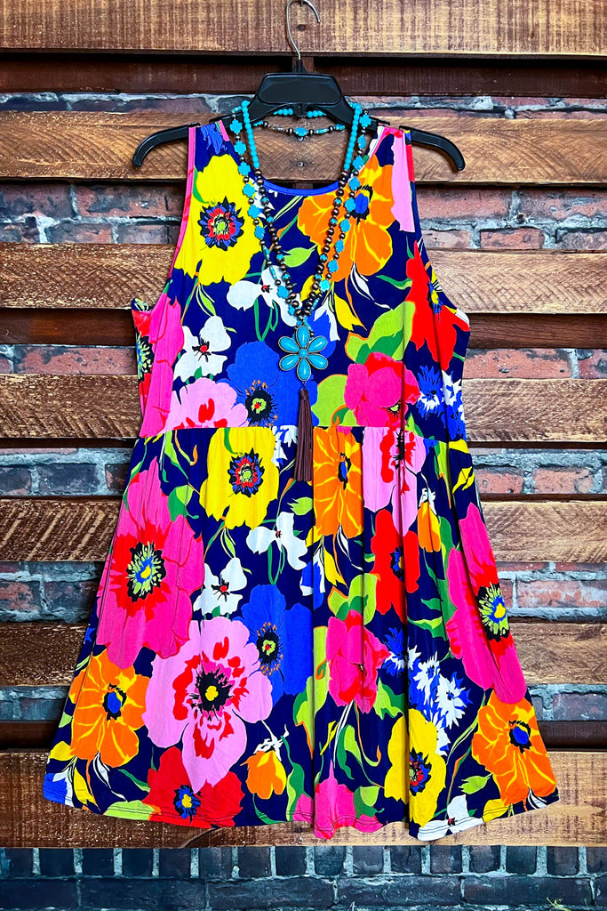 PACIFIC BEAUTY FLORAL BLUE & MULTI-COLOR DRESS