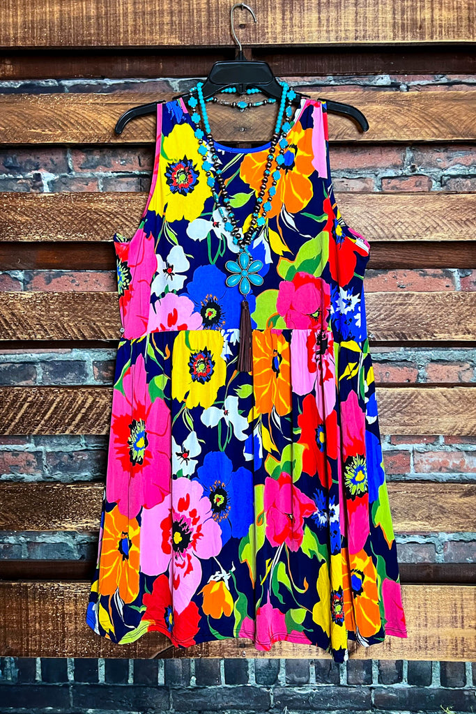 PACIFIC BEAUTY FLORAL BLUE & MULTI-COLOR DRESS