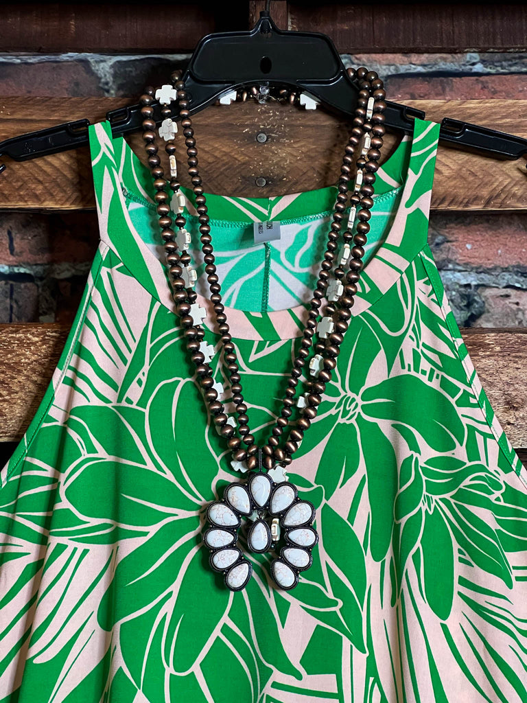 SUNSET PALMS DRESS GREEN