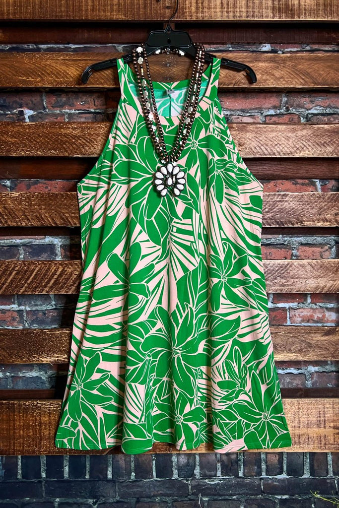 SUNSET PALMS DRESS GREEN