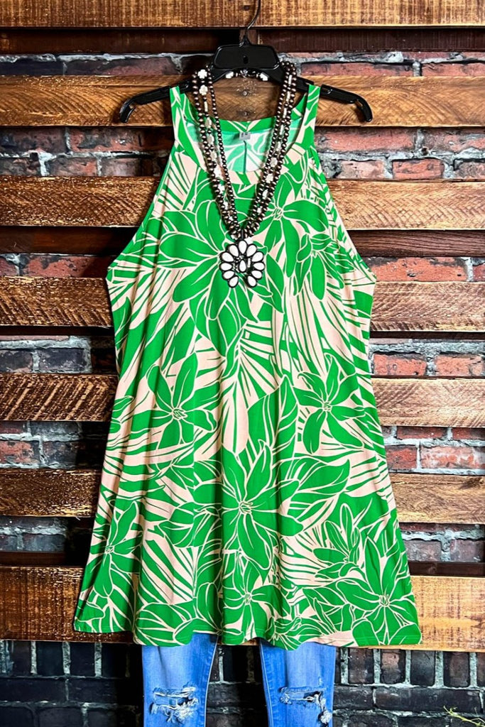 SUNSET PALMS DRESS GREEN