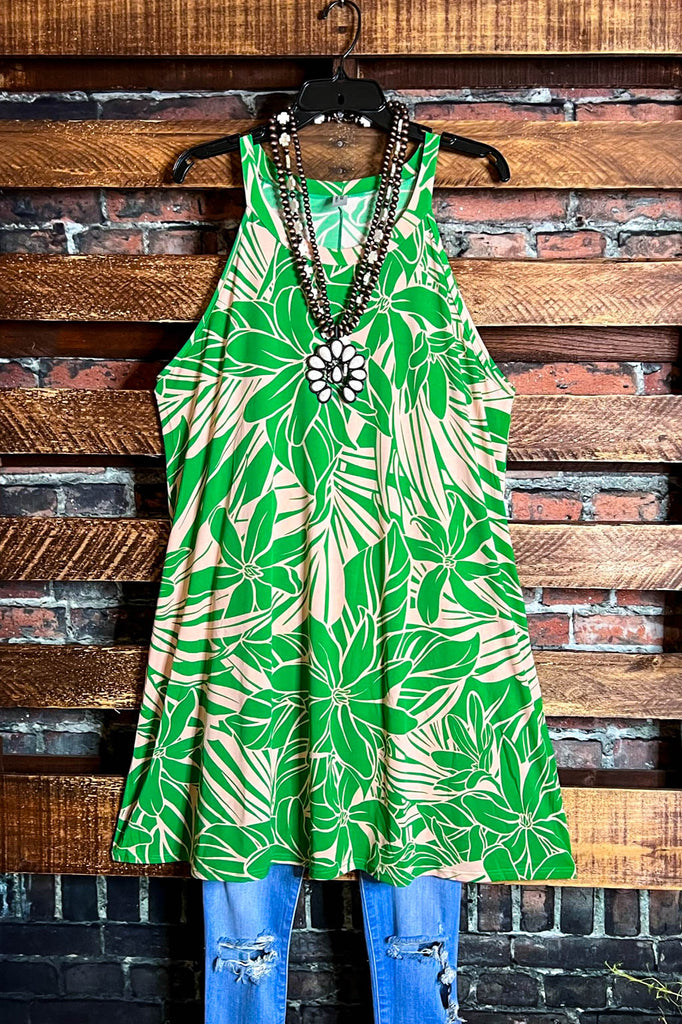 SUNSET PALMS DRESS GREEN