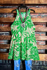 DREAMING OF PARADISE PALMS DRESS BEIGE & GREEN----------sale