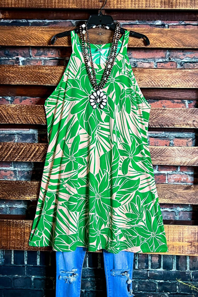 SUNSET PALMS DRESS GREEN