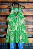 DREAMING OF PARADISE PALMS DRESS BEIGE & GREEN----------sale