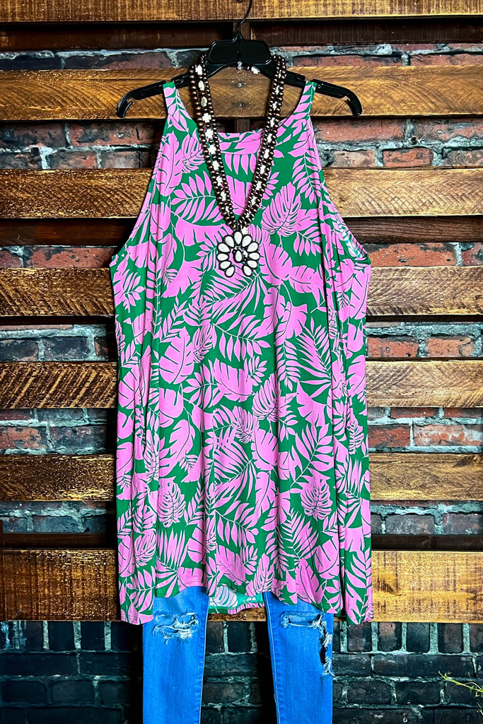 SUNSET PALMS DRESS PINK