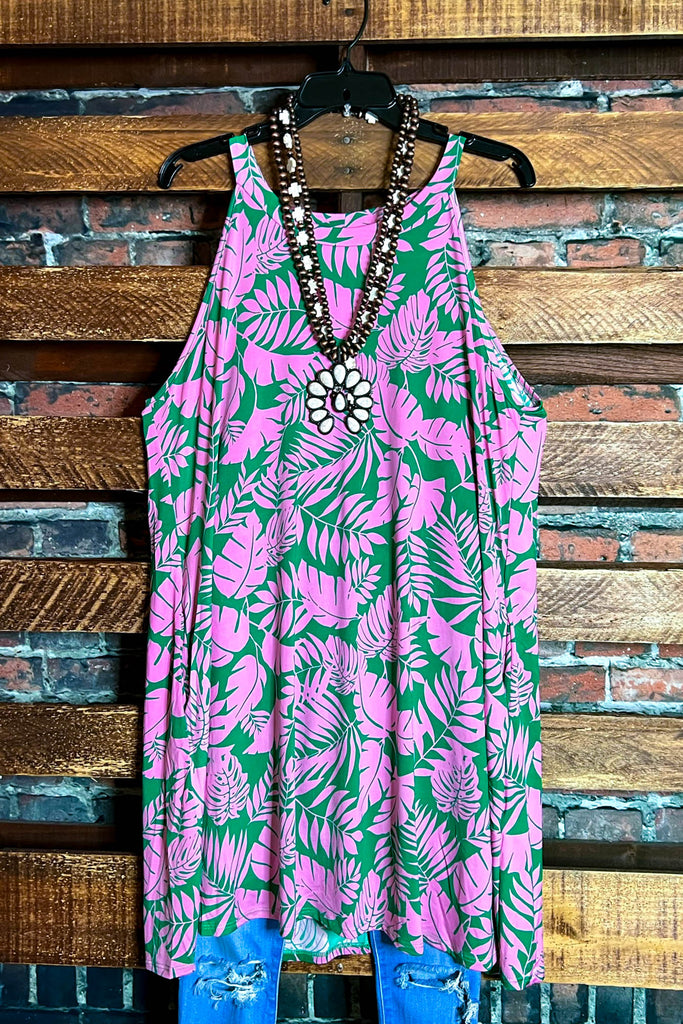 SUNSET PALMS DRESS PINK