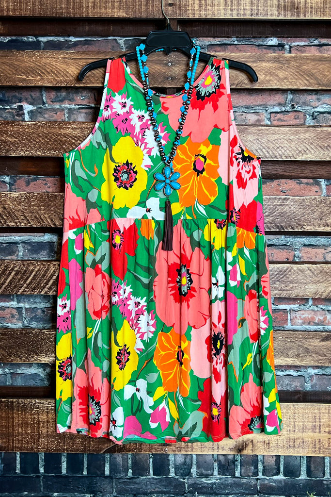 PARADISE BLOOM MULTI-COLOR FLORAL SLEEVELESS DRESS