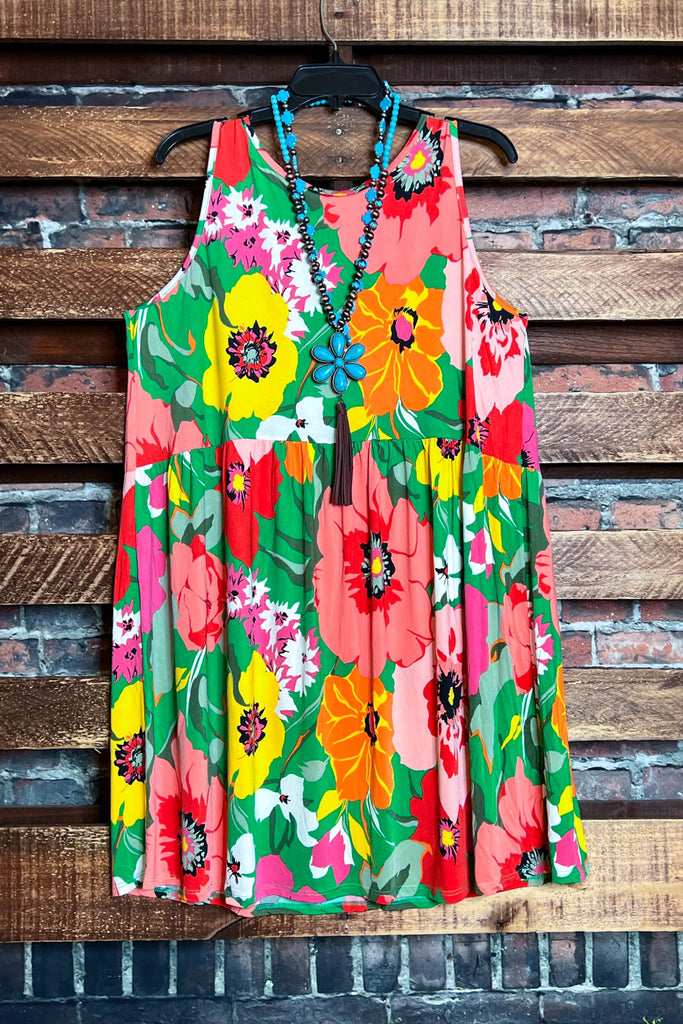 PARADISE BLOOM MULTI-COLOR FLORAL SLEEVELESS DRESS