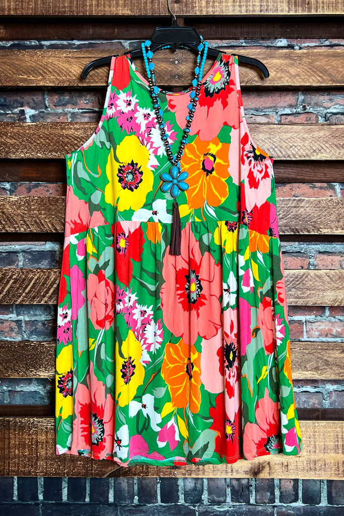 PARADISE BLOOM MULTI-COLOR FLORAL SLEEVELESS DRESS