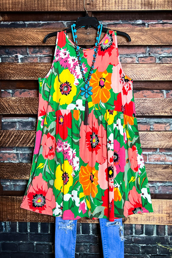 PARADISE BLOOM MULTI-COLOR FLORAL SLEEVELESS DRESS