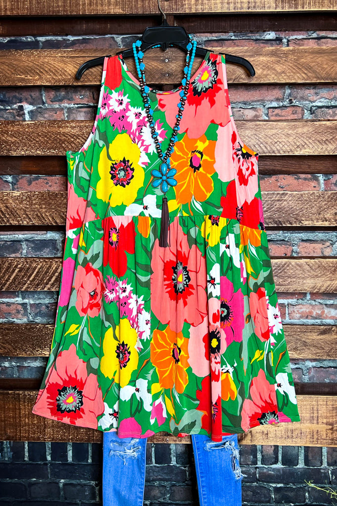 PARADISE BLOOM MULTI-COLOR FLORAL SLEEVELESS DRESS